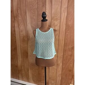 Double Zero Mint Green Crochet Lace Crop Top Back Zipper Sleeveless Tank M